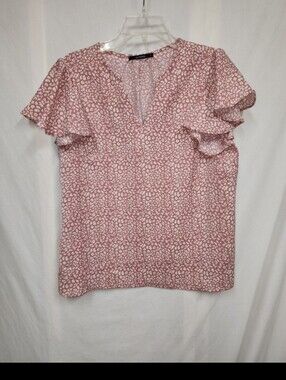 Aconiya womens size large dusty pink white print top